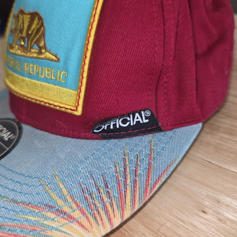 Official Crown of Snapback California Republic Bear Flag Flat Bill Hat Red Blue